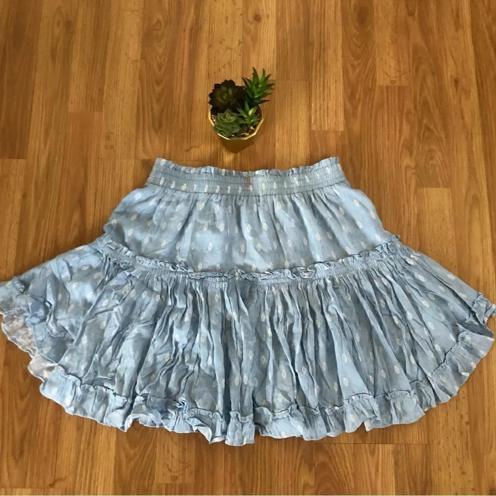 NWT MISA Los Angeles Marion Chambray Blue Tiered Ruffle Mini Skirt